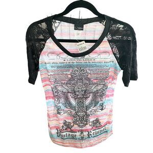 Daytrip Vintage Revival Striped Wash T-Shirt Women's Size L Vintage Y2K NWT!